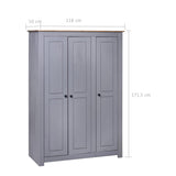 NNEVL 3-Door Wardrobe Grey 118x50x171.5 cm Pine Panama Range