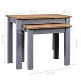 NNEVL Nesting Tables 2 pcs Grey Solid Pine Wood Panama Range