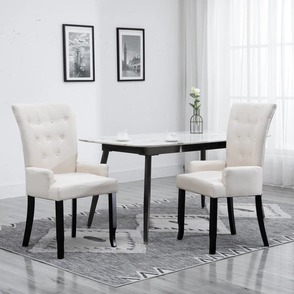 NNEVL Dining Chairs with Armrests 2 pcs Beige Fabric