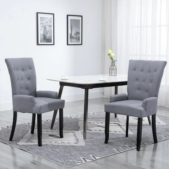 NNEVL Dining Chairs with Armrests 2 pcs Light Grey Fabric
