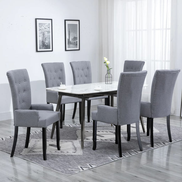 NNEVL Dining Chairs with Armrests 6 pcs Light Grey Fabric