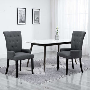 NNEVL Dining Chairs with Armrests 2 pcs Dark Grey Fabric