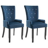 NNEVL Dining Chair with Armrests 2 pcs Dark Blue Velvet