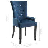 NNEVL Dining Chair with Armrests 2 pcs Dark Blue Velvet