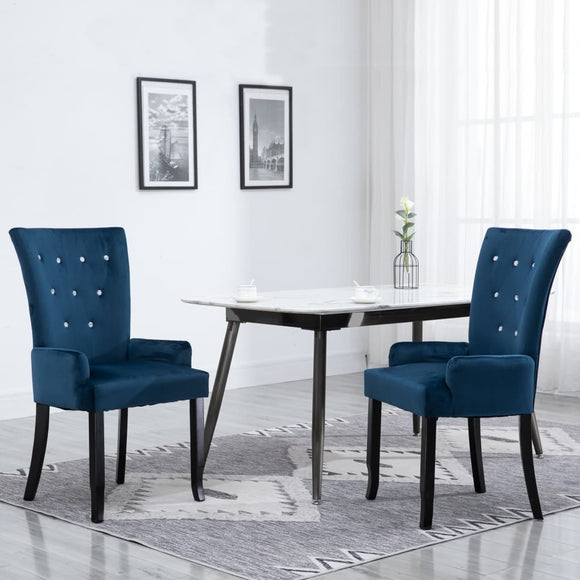NNEVL Dining Chair with Armrests 2 pcs Dark Blue Velvet