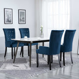 NNEVL Dining Chair with Armrests 4 pcs Dark Blue Velvet