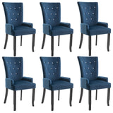 NNEVL Dining Chair with Armrests 6 pcs Dark Blue Velvet