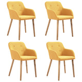 NNEVL Dining Chairs 4 pcs Yellow Fabric and Solid Oak Wood