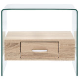 NNEVL Coffee Table with Drawer 50x50x45 cm Tempered Glass