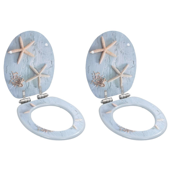 NNEVL WC Toilet Seats 2 pcs with Soft Close Lids MDF Starfish Design