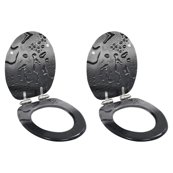 NNEVL WC Toilet Seats 2 pcs with Soft Close Lids MDF Water Drop Design