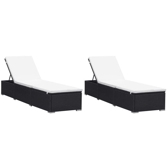 NNEVL Sun Loungers with Cushions 2 pcs Poly Rattan Black