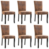 NNEVL Dining Chairs 6 pcs Brown Faux Suede Leather