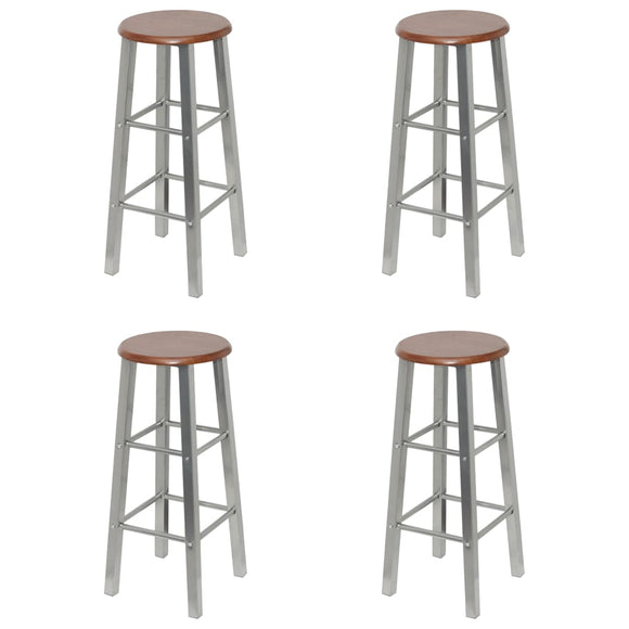 NNEVL Bar Stools 4 pcs Silver and Brown MDF