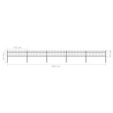 NNEVL Garden Fence with Hoop Top Steel 8.5 m Black
