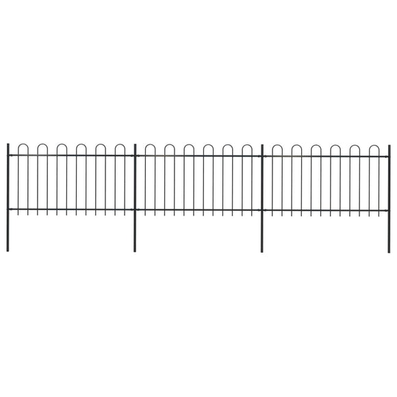 NNEVL Garden Fence with Hoop Top Steel 5.1 m Black