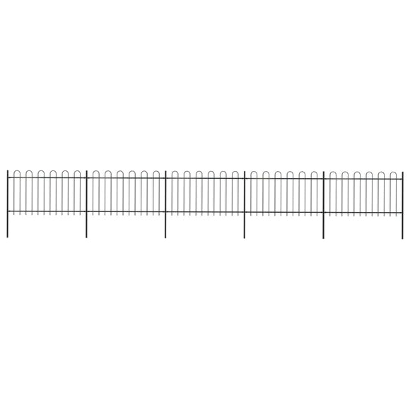 NNEVL Garden Fence with Hoop Top Steel 8.5 m Black