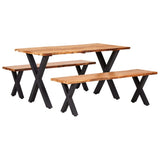 NNEVL 3 Piece Dining Set Solid Wood Oak Natural
