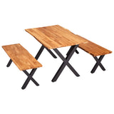 NNEVL 3 Piece Dining Set Solid Wood Oak Natural