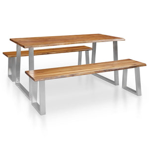 NNEVL 3 Piece Dining Set Solid Wood Acacia Brown