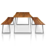 NNEVL 3 Piece Dining Set Solid Wood Acacia Brown