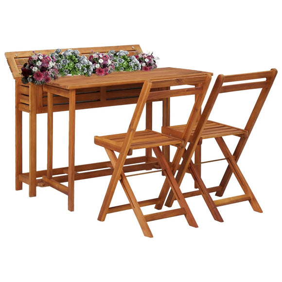 NNEVL Balcony Planter Table with 2 Bistro Chairs Solid Acacia Wood