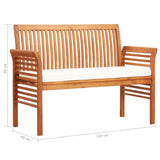 NNEVL 2-Seater Garden Bench with Cushion 120 cm Solid Acacia Wood