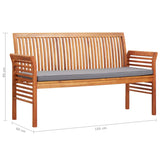 NNEVL 3-Seater Garden Bench with Cushion 150 cm Solid Acacia Wood