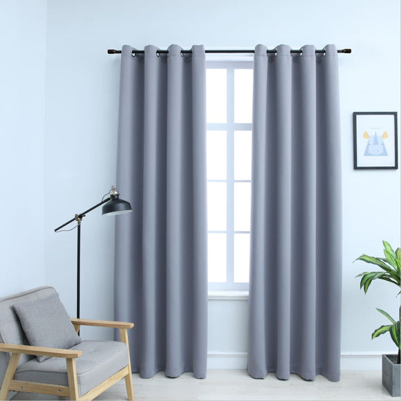NNEVL Blackout Curtains with Metal Rings 2 pcs Grey 140x245 cm