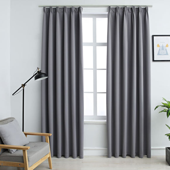 NNEVL Blackout Curtains with Hooks 2 pcs Grey 140x245 cm