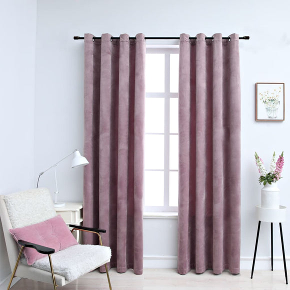 NNEVL Blackout Curtains with Rings 2 pcs Velvet Antique Pink 140x245 cm