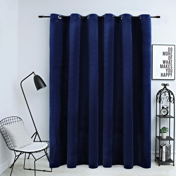 NNEVL Blackout Curtain with Metal Rings Velvet Dark Blue 290x245 cm