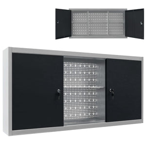 NNEVL Wall Mounted Tool Cabinet Industrial Style Metal Grey and Black