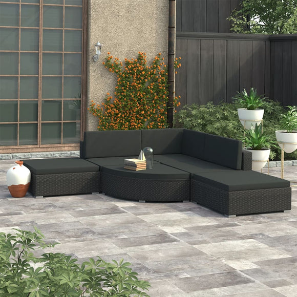 NNEVL 6 Piece Garden Lounge Set with Cushions Poly Rattan Black