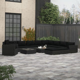 NNEVL 13 Piece Garden Lounge Set with Cushions Poly Rattan Black