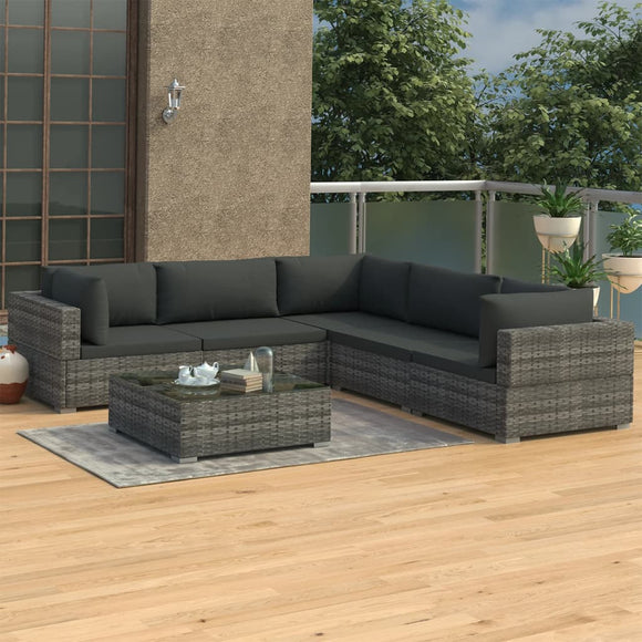 NNEVL 6 Piece Garden Lounge Set with Cushions Poly Rattan Grey