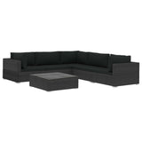NNEVL 6 Piece Garden Lounge Set with Cushions Poly Rattan Black