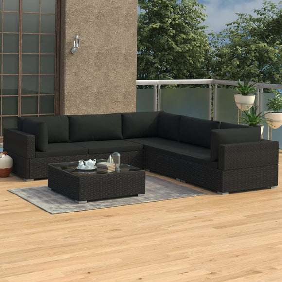 NNEVL 6 Piece Garden Lounge Set with Cushions Poly Rattan Black