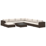 NNEVL 9 Piece Garden Lounge Set with Cushions Poly Rattan Brown