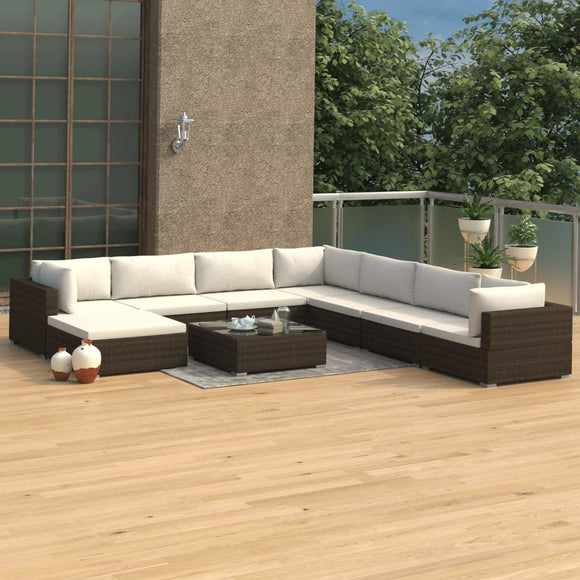 NNEVL 9 Piece Garden Lounge Set with Cushions Poly Rattan Brown