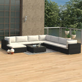NNEVL 9 Piece Garden Lounge Set with Cushions Poly Rattan Black