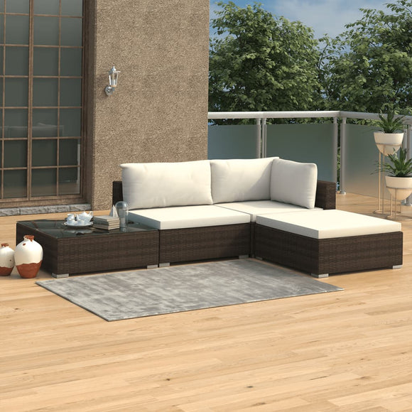 NNEVL 4 Piece Garden Lounge Set with Cushions Poly Rattan Brown