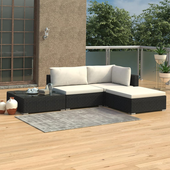 NNEVL 4 Piece Garden Lounge Set with Cushions Poly Rattan Black