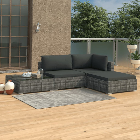 NNEVL 4 Piece Garden Lounge Set with Cushions Poly Rattan Grey