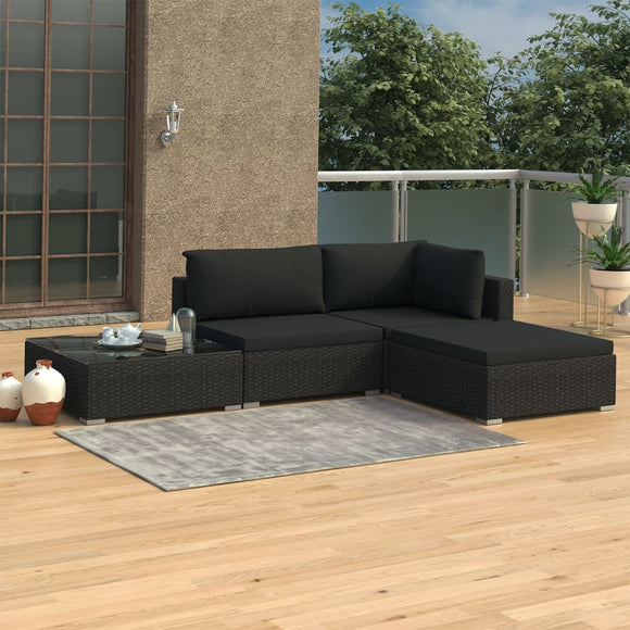 NNEVL 4 Piece Garden Lounge Set with Cushions Poly Rattan Black