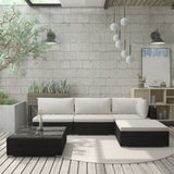 NNEVL 5 Piece Garden Lounge Set with Cushions Poly Rattan Black