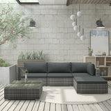 NNEVL 5 Piece Garden Lounge Set with Cushions Poly Rattan Grey