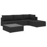 NNEVL 5 Piece Garden Lounge Set with Cushions Poly Rattan Black