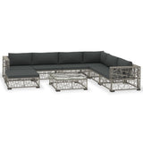 NNEVL 8 Piece Garden Lounge Set with Cushions Poly Rattan Grey