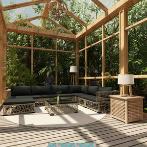 NNEVL 8 Piece Garden Lounge Set with Cushions Poly Rattan Grey